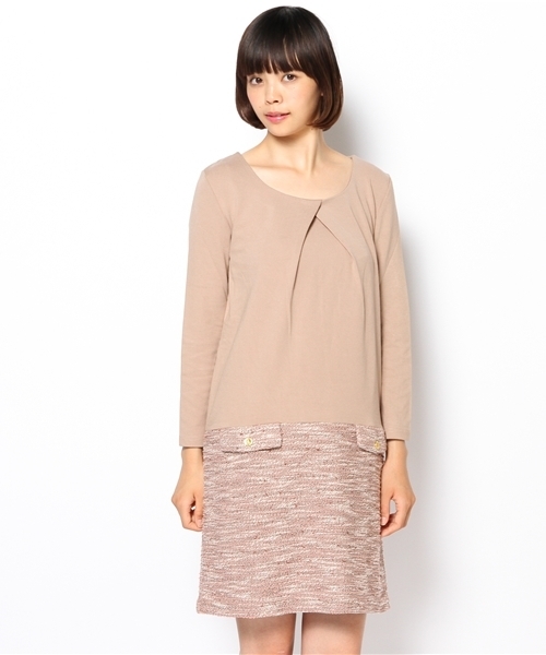 ROPE' PICNIC(ロペピクニック)の「【着丈が選べる】ツイードジャガード切替ワンピース(レギュラー丈)(ワンピース・レディース・ネイビー/ブラック/ベージュ・38/40)」の2枚目の写真