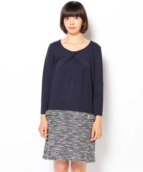 ROPE' PICNIC(ロペピクニック)の「【着丈が選べる】ツイードジャガード切替ワンピース(レギュラー丈)(ワンピース・レディース・ネイビー/ブラック/ベージュ・38/40)」の4枚目の写真