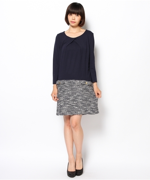ROPE' PICNIC(ロペピクニック)の「【着丈が選べる】ツイードジャガード切替ワンピース(レギュラー丈)(ワンピース・レディース・ネイビー/ブラック/ベージュ・38/40)」の7枚目の写真