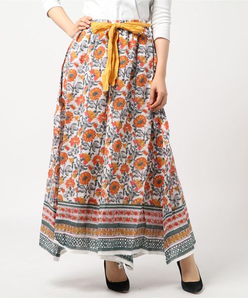 チャイハネ（チャイハネ）の「【チャイハネ】yul 麻混ブロックプリントワイドパンツ（その他パンツ・レディース・ブルー/グリーン/パープル/レッド・FREE）」の4枚目の写真