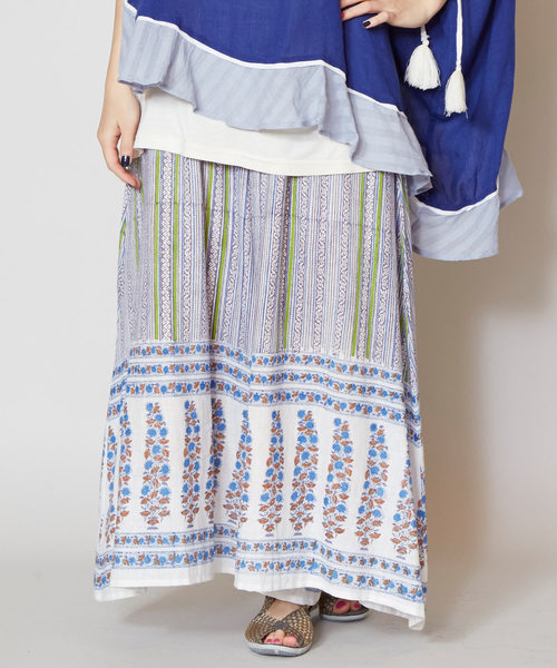 チャイハネ（チャイハネ）の「【チャイハネ】yul 麻混ブロックプリントワイドパンツ（その他パンツ・レディース・ブルー/グリーン/パープル/レッド・FREE）」の3枚目の写真