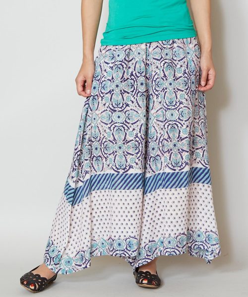 チャイハネ（チャイハネ）の「【チャイハネ】yul 麻混ブロックプリントワイドパンツ（その他パンツ・レディース・ブルー/グリーン/パープル/レッド・FREE）」の2枚目の写真