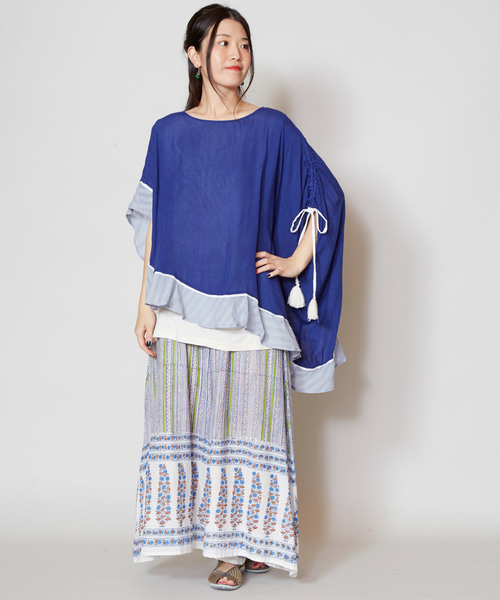 チャイハネ（チャイハネ）の「【チャイハネ】yul 麻混ブロックプリントワイドパンツ（その他パンツ・レディース・ブルー/グリーン/パープル/レッド・FREE）」の10枚目の写真