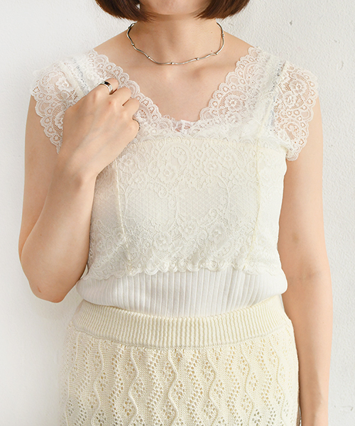 PairPair(ペアペア)の「レース切り替えタンクトップ(タンクトップ・レディース・スモークピンク/アイボリー/モカ・FREE)」の11枚目の写真