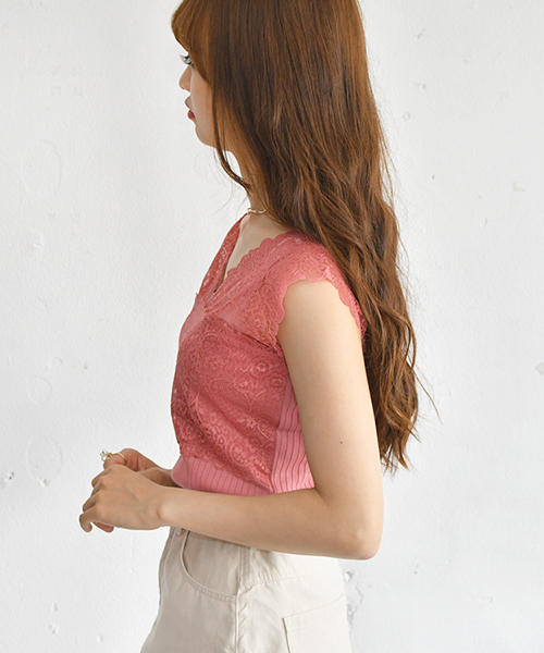 PairPair(ペアペア)の「レース切り替えタンクトップ(タンクトップ・レディース・スモークピンク/アイボリー/モカ・FREE)」の18枚目の写真