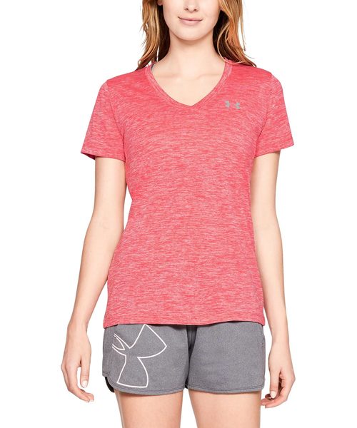 UNDER ARMOUR（アンダーアーマー）の「レディーストレーニングTシャツ / テック ショートスリーブ V ネック ツイスト（Tシャツ/カットソー・レディース・ピンク系その他/霜降りグレー/ブラック×シルバー・SM/XL/LG/MD）」の3枚目の写真