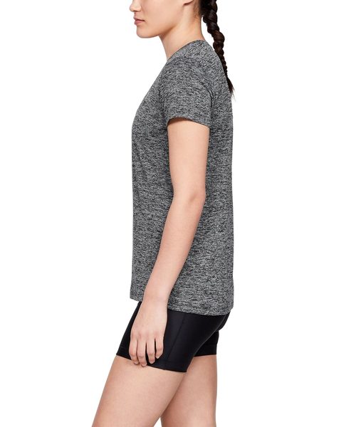 UNDER ARMOUR（アンダーアーマー）の「レディーストレーニングTシャツ / テック ショートスリーブ V ネック ツイスト（Tシャツ/カットソー・レディース・ピンク系その他/霜降りグレー/ブラック×シルバー・SM/XL/LG/MD）」の5枚目の写真
