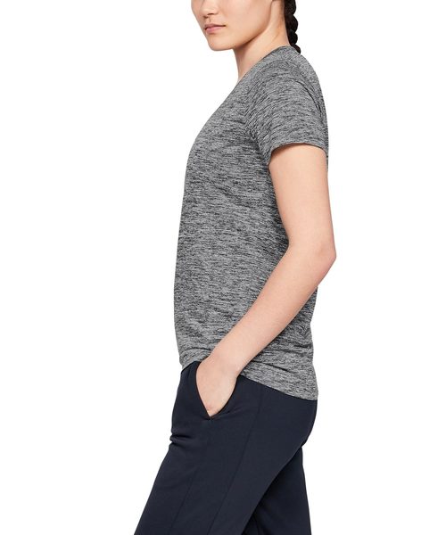 UNDER ARMOUR（アンダーアーマー）の「レディーストレーニングTシャツ / テック ショートスリーブ V ネック ツイスト（Tシャツ/カットソー・レディース・ピンク系その他/霜降りグレー/ブラック×シルバー・SM/XL/LG/MD）」の8枚目の写真