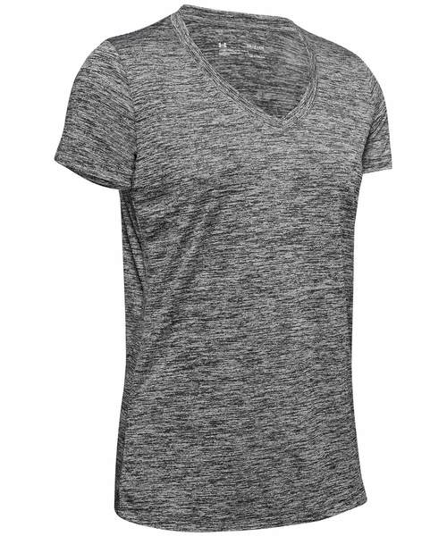 UNDER ARMOUR（アンダーアーマー）の「レディーストレーニングTシャツ / テック ショートスリーブ V ネック ツイスト（Tシャツ/カットソー・レディース・ピンク系その他/霜降りグレー/ブラック×シルバー・SM/XL/LG/MD）」の18枚目の写真