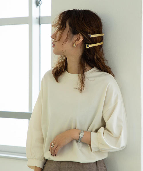 エンフォルド 21AW コーマ天竺 パフスリーブTシャツ カットソー 七分袖 カットソー レディース ドルマンスリーブ 七分袖 日本製 無地 トップス