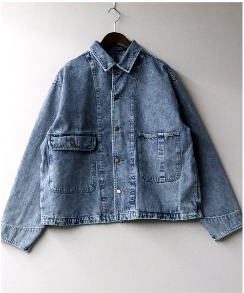 Starting Over（スターティングオーバー）の「ビッグシルエット デニム ツイル ステッチポケット デニムジャケット/Gジャン（デニムジャケット・メンズ・ワンウォッシュ/ライトブルー/ブラック/ベージュ/ホワイト/ブラック系その他/ケミカルウォッシュ・M/L/XL）」の7枚目の写真