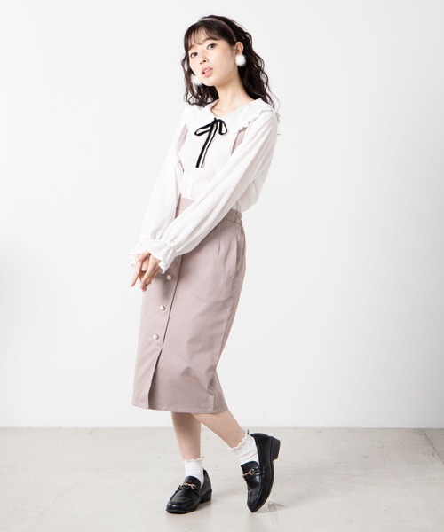 WEGO（ウィゴー）の「WEGO/ベロアリボンフリルブラウス（シャツ/ブラウス・レディース・ホワイト/ライトブラウン・FREE）」の3枚目の写真