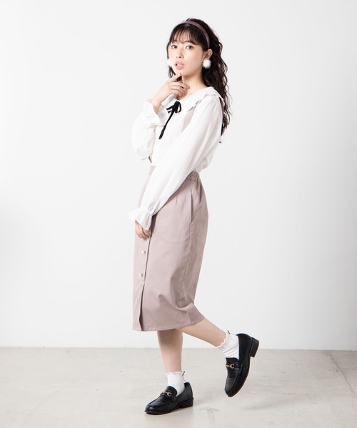 WEGO（ウィゴー）の「WEGO/ベロアリボンフリルブラウス（シャツ/ブラウス・レディース・ホワイト/ライトブラウン・FREE）」の5枚目の写真