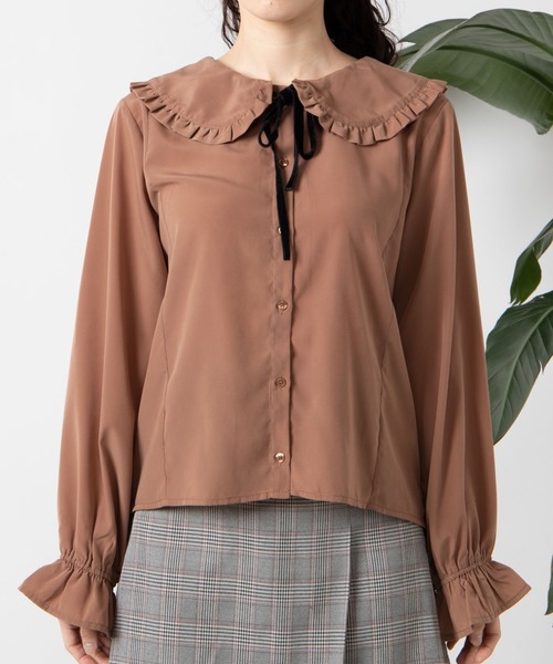 WEGO（ウィゴー）の「WEGO/ベロアリボンフリルブラウス（シャツ/ブラウス・レディース・ホワイト/ライトブラウン・FREE）」の9枚目の写真