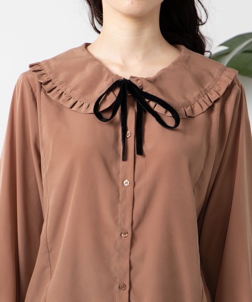 WEGO（ウィゴー）の「WEGO/ベロアリボンフリルブラウス（シャツ/ブラウス・レディース・ホワイト/ライトブラウン・FREE）」の12枚目の写真