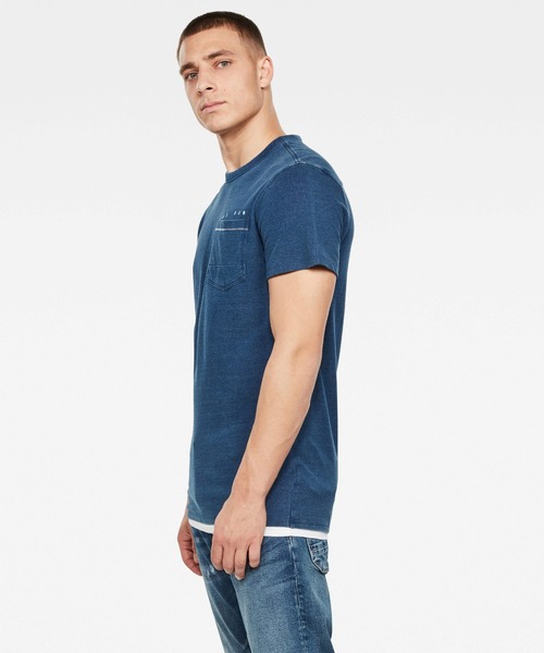 G-STAR（ジースター）の「Indigo RAW Embro GR Pocket T-Shirt（Tシャツ/カットソー・メンズ・インディゴブルー・SMALL/MEDIUM/LARGE/X-LARGE/X-SMALL/XX-SMALL）」の2枚目の写真