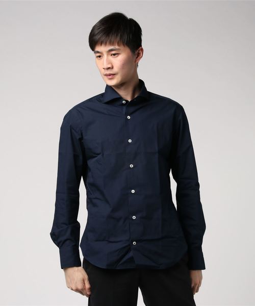 GIANNETTO（ジャンネット）の「GIANNETTO / ポプリンホリゾンタルカラーカジュアルシャツ（シャツ/ブラウス・メンズ・ホワイト/ネイビー/ブラウン・LARGE/MEDIUM/SMALL）」の3枚目の写真