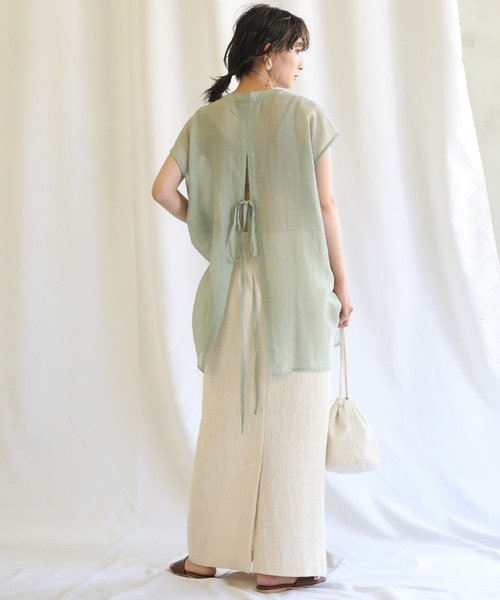 select MOCA（セレクトモカ）の「シアーバックリボンブラウス（シャツ/ブラウス・レディース・アイボリー/ミント/ラベンダー・FREE）」の5枚目の写真