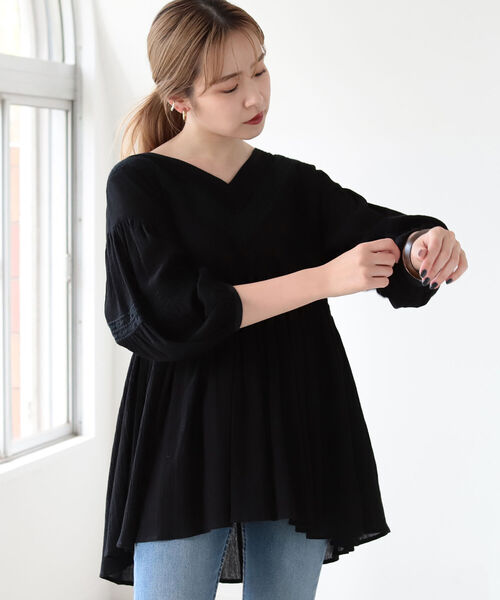 刺繍 Beams Lights トップス Vネック Beams バルーンスリーブ ブラウス シャツ ブラウス Beams Lights ビームスライツ のファッション