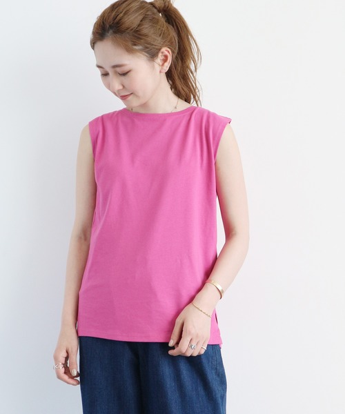 AMERICAN HOLIC（アメリカンホリック）の「ノースリーブ裾スリットカットプルオーバー1（Tシャツ/カットソー・レディース・オフホワイト/ピンク/ブルー系その他2/ブラック系その他4/グリーン/マルチ・M/L）」の5枚目の写真