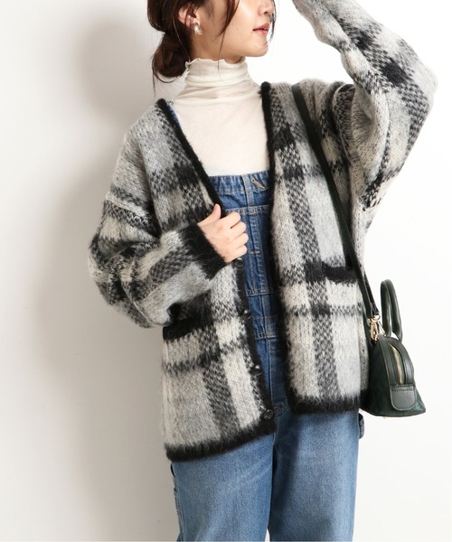SLOBE IENA - モヘヤシャギーチェック柄ニットカーディガン SLOBE IENA（スローブイエナ）の「モヘヤシャギーチェック柄