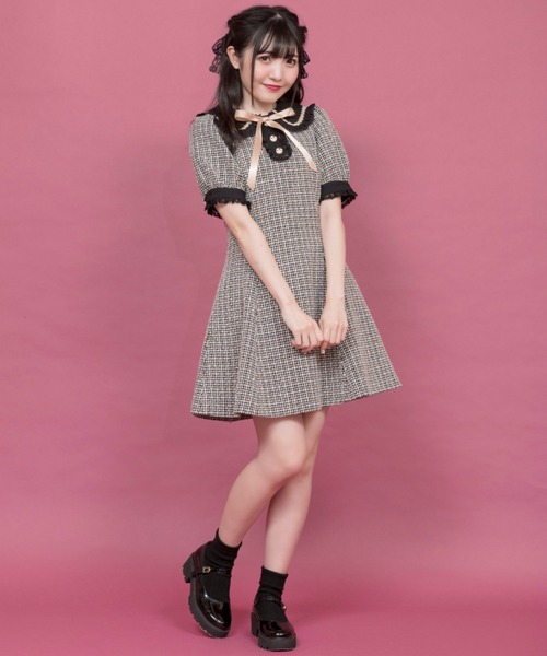 セール ワンピース ドレス Honey シークレットハニー のファッション ワンピース Secret ツイードビッグカラーワンピース ワンピース Secret