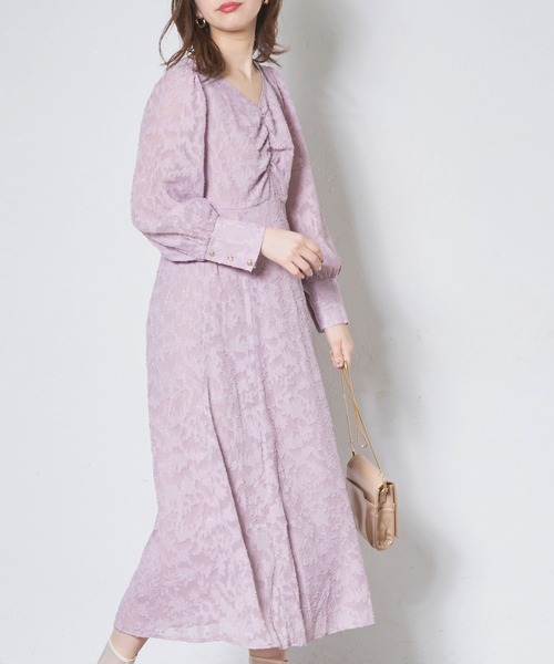 natural couture（ナチュラルクチュール）の「シアージャガード胸くしゅレディワンピース（ワンピース・レディース・アイボリー/ブラック/ピンク・FREE）」の3枚目の写真