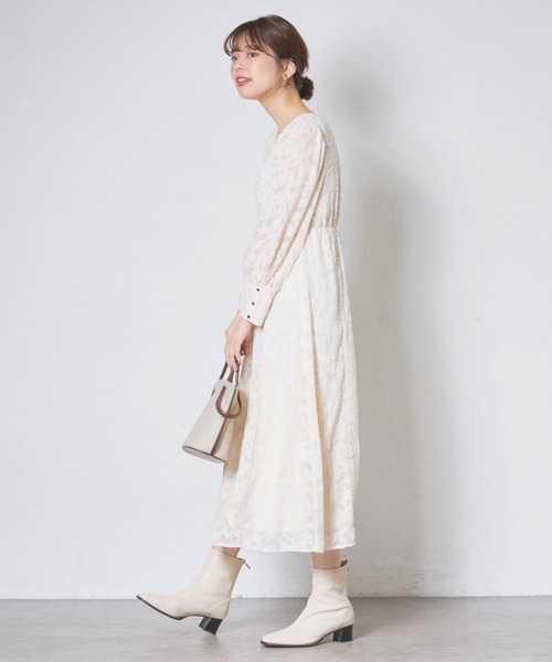 natural couture（ナチュラルクチュール）の「シアージャガード胸くしゅレディワンピース（ワンピース・レディース・アイボリー/ブラック/ピンク・FREE）」の6枚目の写真