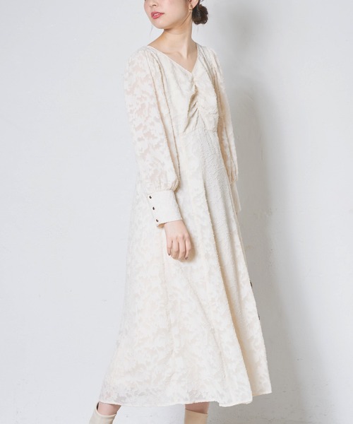 natural couture（ナチュラルクチュール）の「シアージャガード胸くしゅレディワンピース（ワンピース・レディース・アイボリー/ブラック/ピンク・FREE）」の5枚目の写真