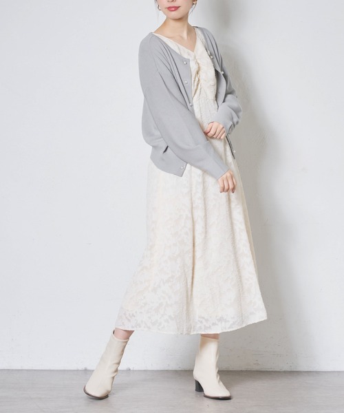 natural couture（ナチュラルクチュール）の「シアージャガード胸くしゅレディワンピース（ワンピース・レディース・アイボリー/ブラック/ピンク・FREE）」の7枚目の写真