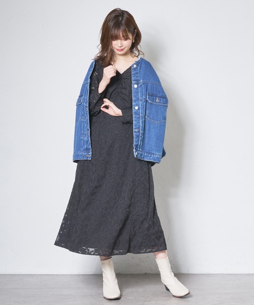 natural couture（ナチュラルクチュール）の「シアージャガード胸くしゅレディワンピース（ワンピース・レディース・アイボリー/ブラック/ピンク・FREE）」の12枚目の写真