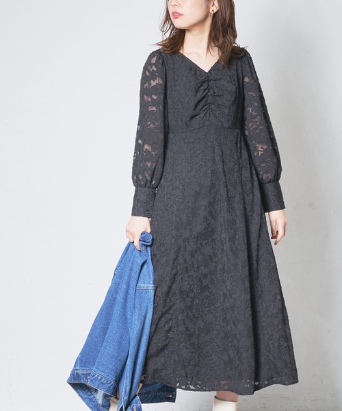 natural couture（ナチュラルクチュール）の「シアージャガード胸くしゅレディワンピース（ワンピース・レディース・アイボリー/ブラック/ピンク・FREE）」の11枚目の写真