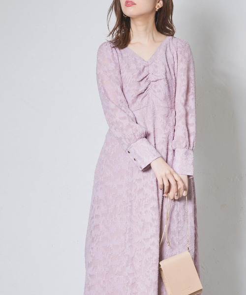 natural couture（ナチュラルクチュール）の「シアージャガード胸くしゅレディワンピース（ワンピース・レディース・アイボリー/ブラック/ピンク・FREE）」の14枚目の写真