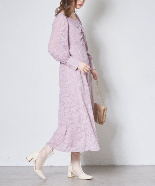 natural couture（ナチュラルクチュール）の「シアージャガード胸くしゅレディワンピース（ワンピース・レディース・アイボリー/ブラック/ピンク・FREE）」の16枚目の写真