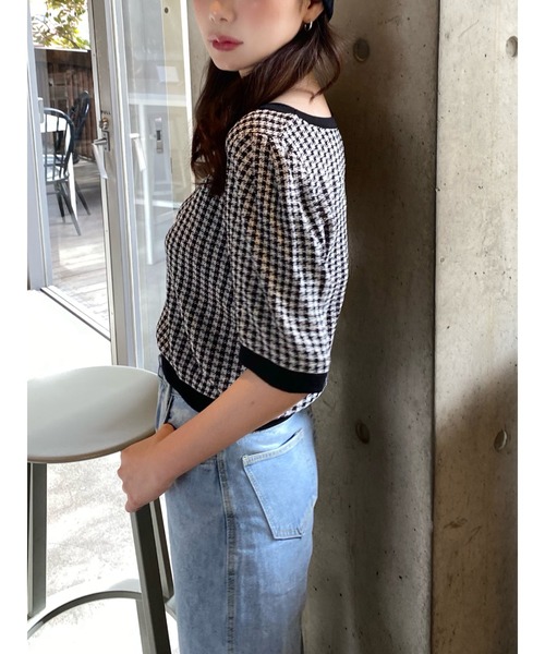 emutto（エミュット）の「【select】ギンガムチェック半袖プルオーバー（ニット/セーター・レディース・ブラック・FREE）」の4枚目の写真