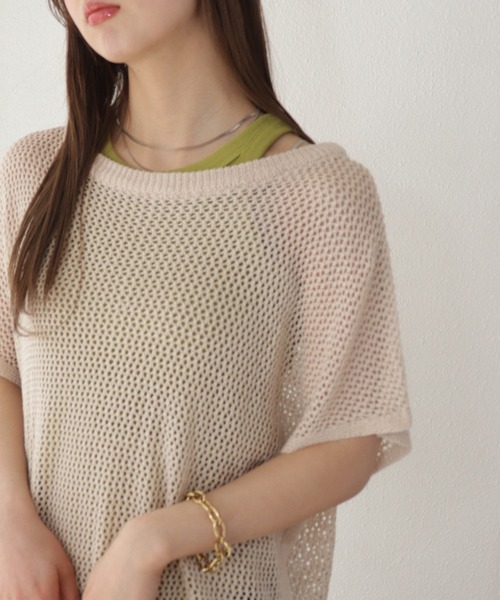 Shelly island(シェリーアイランド)の「メッシュ編みプルオーバー/フィッシュネットトップス(ニット/セーター・レディース・チャコールグレー/ベージュ/モカ・FREE)」の12枚目の写真