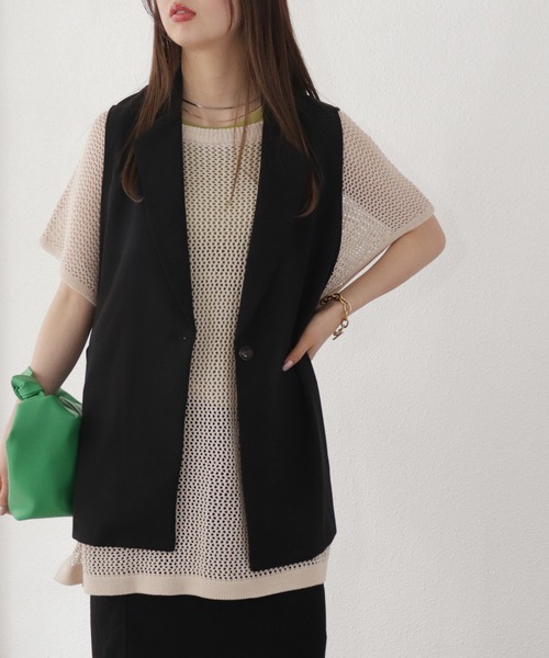 Shelly island(シェリーアイランド)の「メッシュ編みプルオーバー/フィッシュネットトップス(ニット/セーター・レディース・チャコールグレー/ベージュ/モカ・FREE)」の15枚目の写真