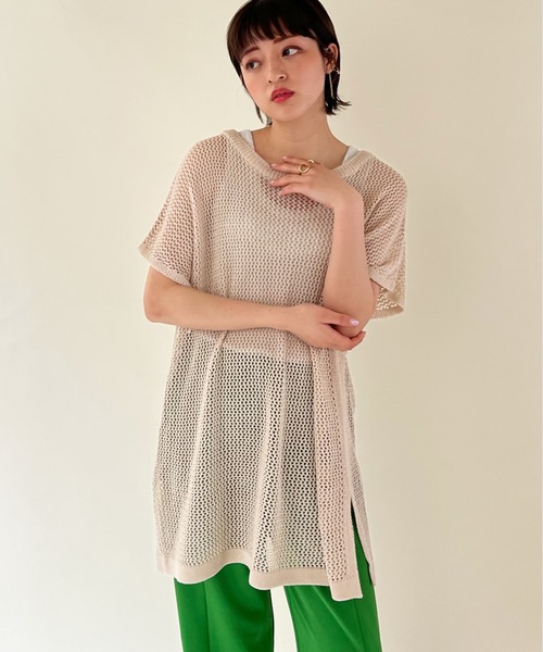 Shelly island(シェリーアイランド)の「メッシュ編みプルオーバー/フィッシュネットトップス(ニット/セーター・レディース・チャコールグレー/ベージュ/モカ・FREE)」の19枚目の写真