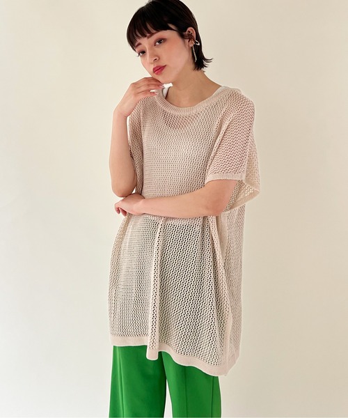 Shelly island(シェリーアイランド)の「メッシュ編みプルオーバー/フィッシュネットトップス(ニット/セーター・レディース・チャコールグレー/ベージュ/モカ・FREE)」の20枚目の写真