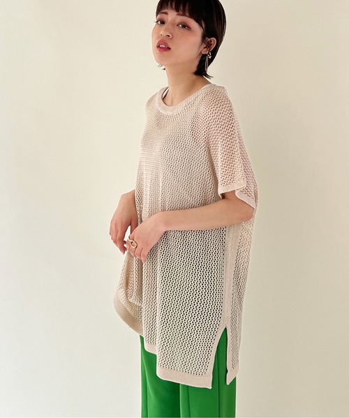 Shelly island(シェリーアイランド)の「メッシュ編みプルオーバー/フィッシュネットトップス(ニット/セーター・レディース・チャコールグレー/ベージュ/モカ・FREE)」の22枚目の写真