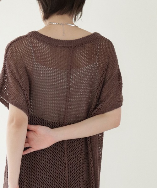 Shelly island(シェリーアイランド)の「メッシュ編みプルオーバー/フィッシュネットトップス(ニット/セーター・レディース・チャコールグレー/ベージュ/モカ・FREE)」の6枚目の写真