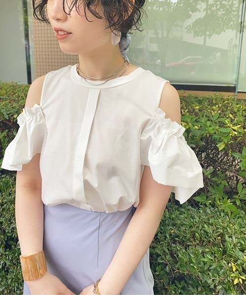 FRAY I.D（フレイアイディー）の「フリルスリーブカットトップス（シャツ/ブラウス・レディース・モカ/ホワイト/ブラック・FREE）」の2枚目の写真