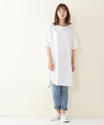 JEANS MATE（ジーンズメイト）の「【C-17】ロング丈ビッグシルエット レイヤードTシャツ（サイドスリット）　CTB022（チュニック・レディース）」