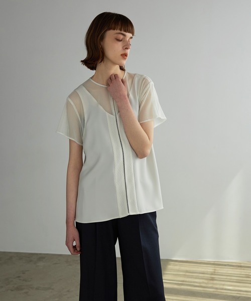 UNITED TOKYO（ユナイテッドトウキョウ）の「チェッカーメッシュブラウス（シャツ/ブラウス・レディース・ホワイト/ブラック/グリーン・FREE）」の6枚目の写真