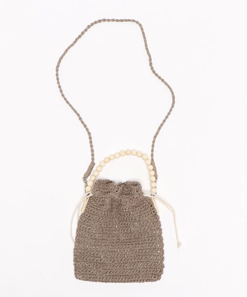 KOBE LETTUCE(コウベレタス)の「ウッドハンドル巾着ショルダーバッグ(ショルダーバッグ・レディース・グリーン/グレイッシュベージュ/ピンク/ライトベージュ・FREE)」の3枚目の写真