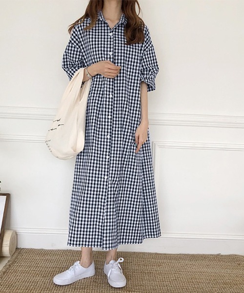 AMELY（エミリー）の「ロングシャツワンピース（ワンピース・レディース・ベージュ/ブラック/グレー系その他/ブルー系その他・C/フリー）」の4枚目の写真