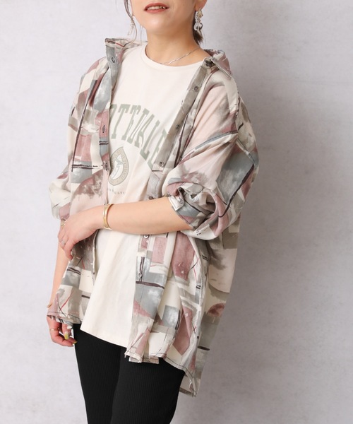 ap retro(アプレトロ)の「ニュアンス柄シャツ【ZOZO限定アイテム】(シャツ/ブラウス・レディース・イエロー/グレイッシュベージュ/ベージュ/グリーン・FREE)」の4枚目の写真