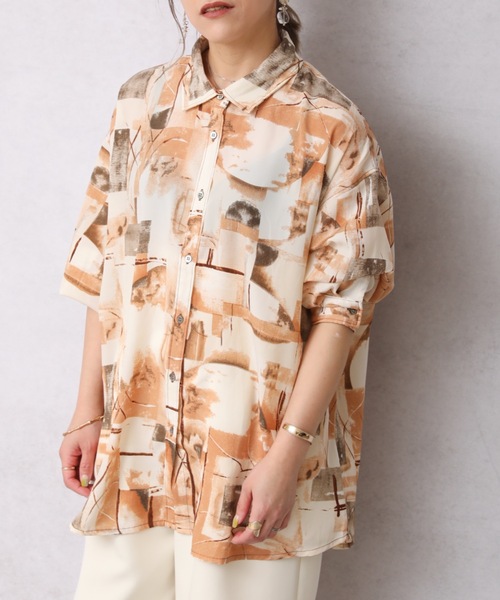 ap retro(アプレトロ)の「ニュアンス柄シャツ【ZOZO限定アイテム】(シャツ/ブラウス・レディース・イエロー/グレイッシュベージュ/ベージュ/グリーン・FREE)」の5枚目の写真