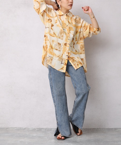 ap retro(アプレトロ)の「ニュアンス柄シャツ【ZOZO限定アイテム】(シャツ/ブラウス・レディース・イエロー/グレイッシュベージュ/ベージュ/グリーン・FREE)」の22枚目の写真