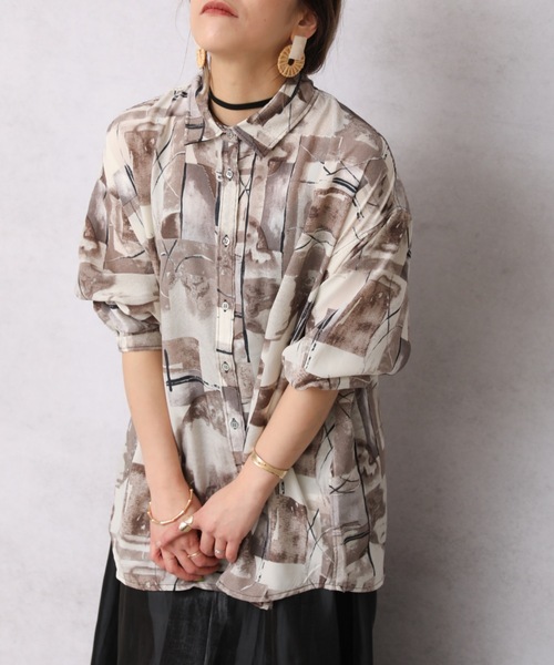 ap retro(アプレトロ)の「ニュアンス柄シャツ【ZOZO限定アイテム】(シャツ/ブラウス・レディース・イエロー/グレイッシュベージュ/ベージュ/グリーン・FREE)」の17枚目の写真
